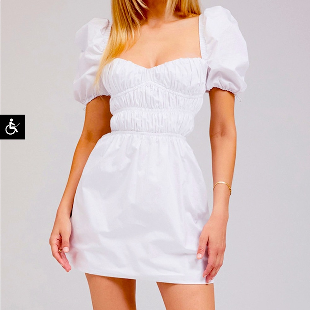 Mistress Rocks 'GARDEN PARTY' White Gathered Mini Dress